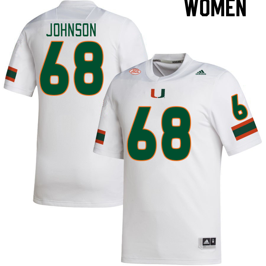 Women #68 Ian Johnson Miami Hurricanes College Football Jerseys Stitched-White - Click Image to Close